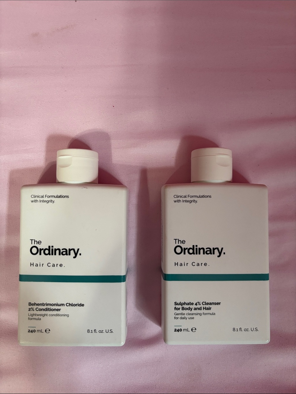 The Ordinary Hair Care Duo — White Bottles with Teal Stripe